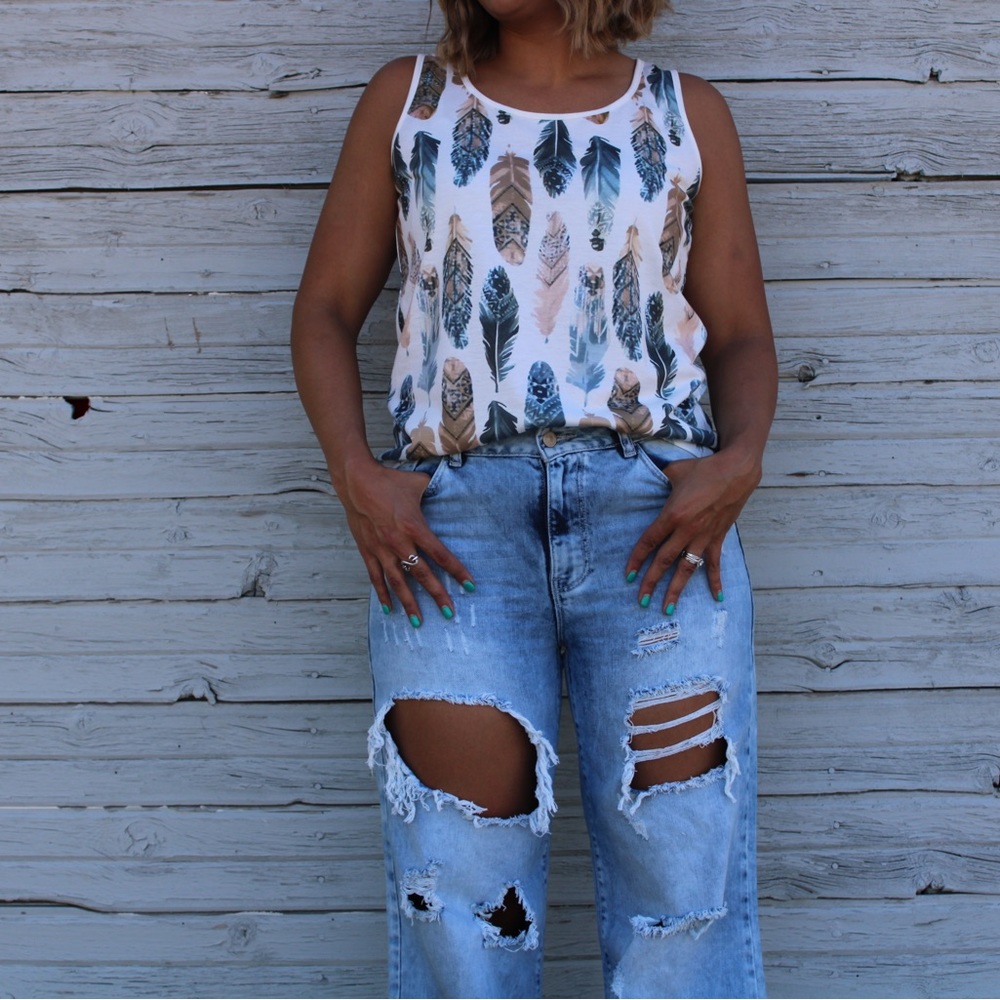 New! Feather print tank top!